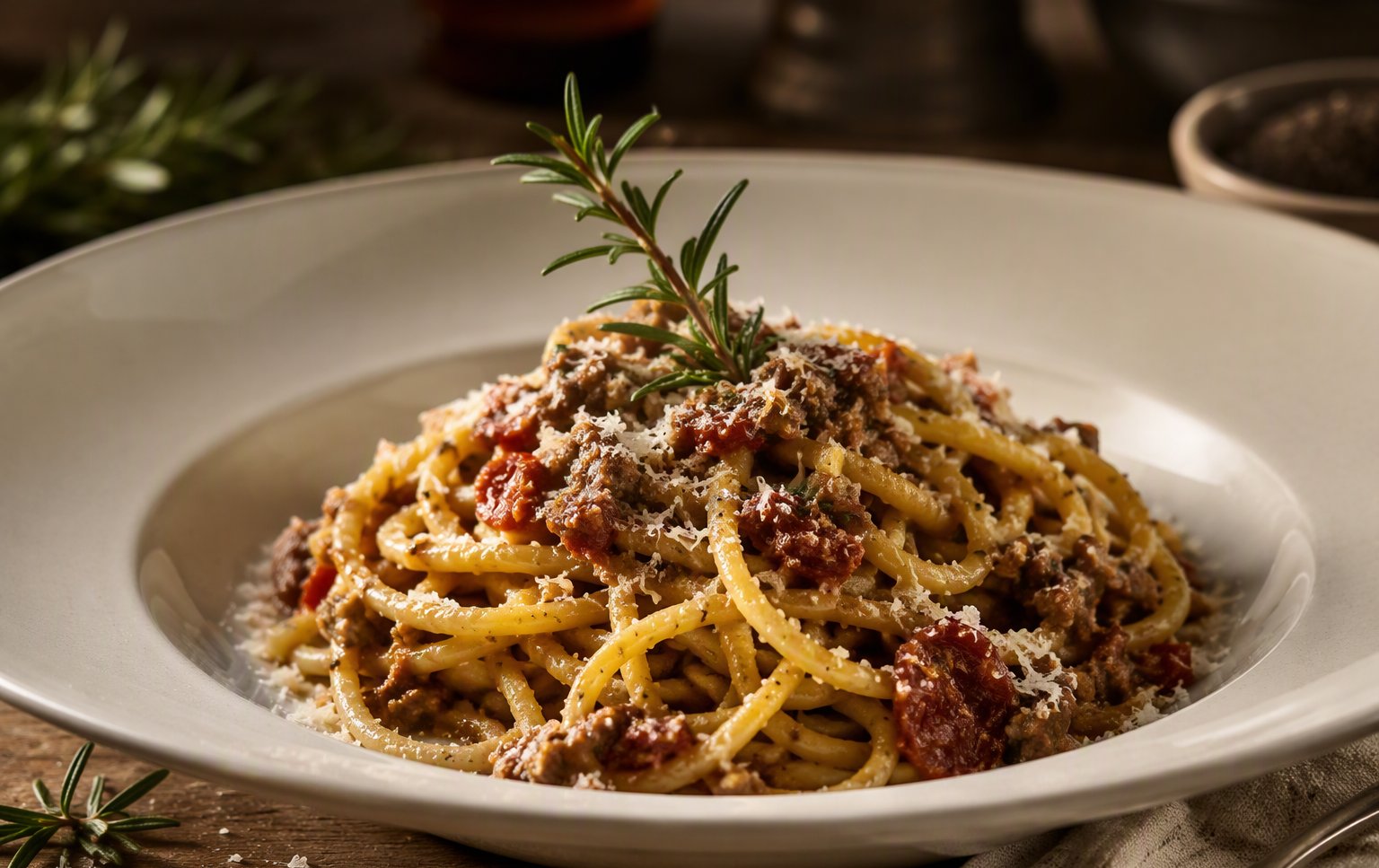 I pici al ragù con il rosmarino